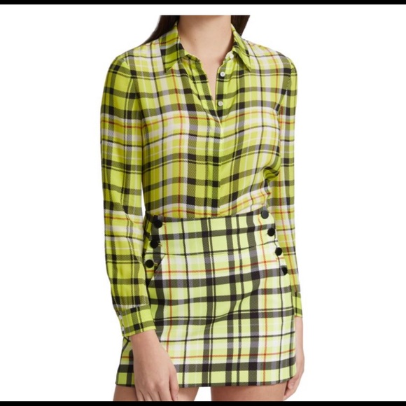 NWT- Alice+ Olivia Willa silk plaid shirt size S - Picture 2 of 12